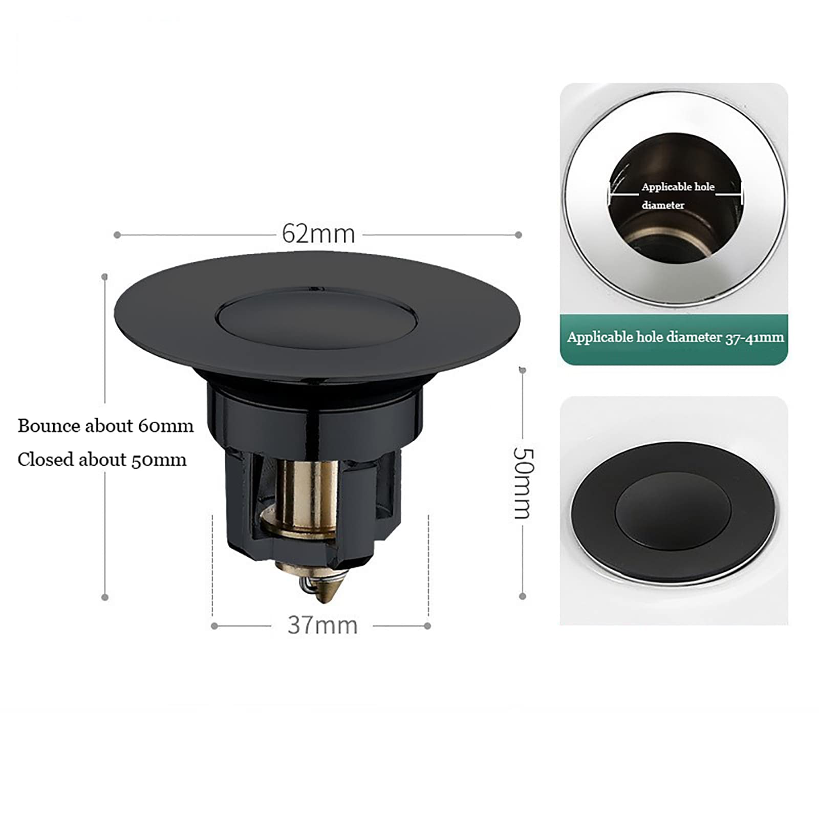 Tapones de Fregadero Tapón de Baño, Tapón de Drenaje Universal emergente for atrapar pelos, Multicolor, for Orificios de Drenaje de 1,46 a 1,61 Pulgadas(Black)