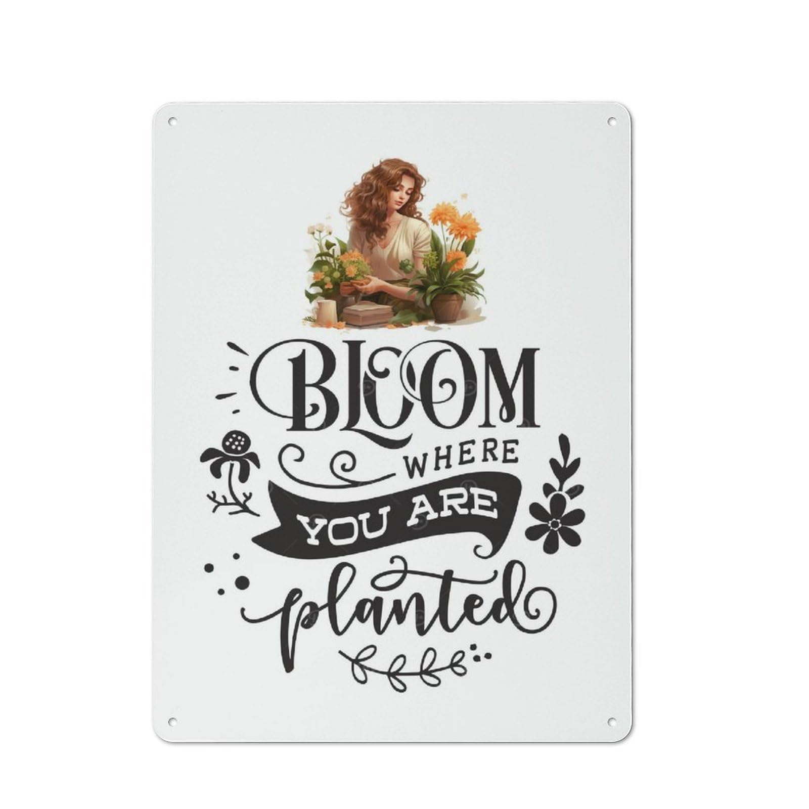 Farmhouse Bloom Where You Are Planted Country Metal Sign 40x30cm, Cottage Wall Art for Farmhouse Kitchen, Pantry Or Dining Area