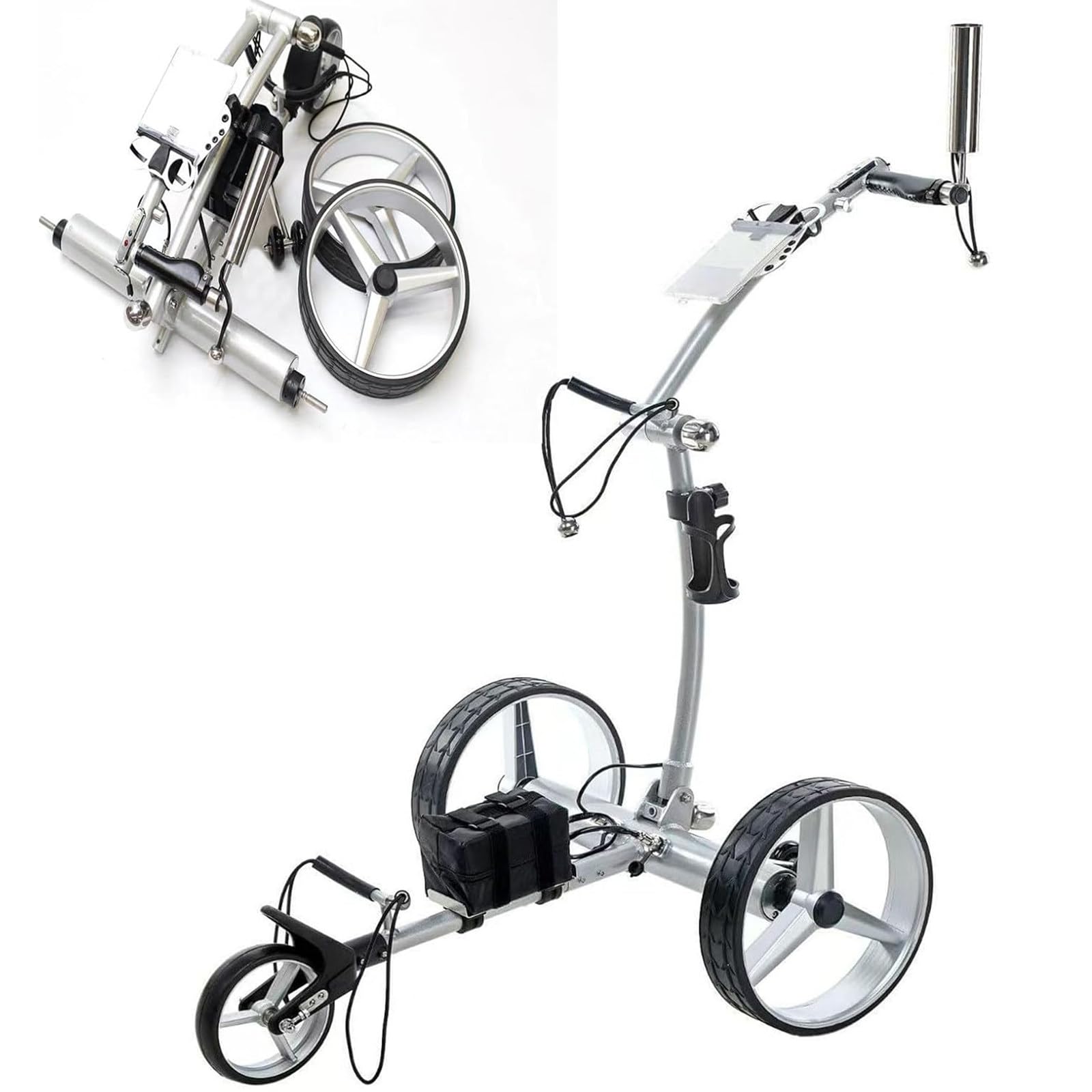 Carrito De Golf Eléctrico Plegable para Niños, con Capacidad De Ascenso De 30 Grados, Silencioso, Ligero, De 3 Ruedas, con Asa Cómoda, Marcador, Soporte Y Control Remoto