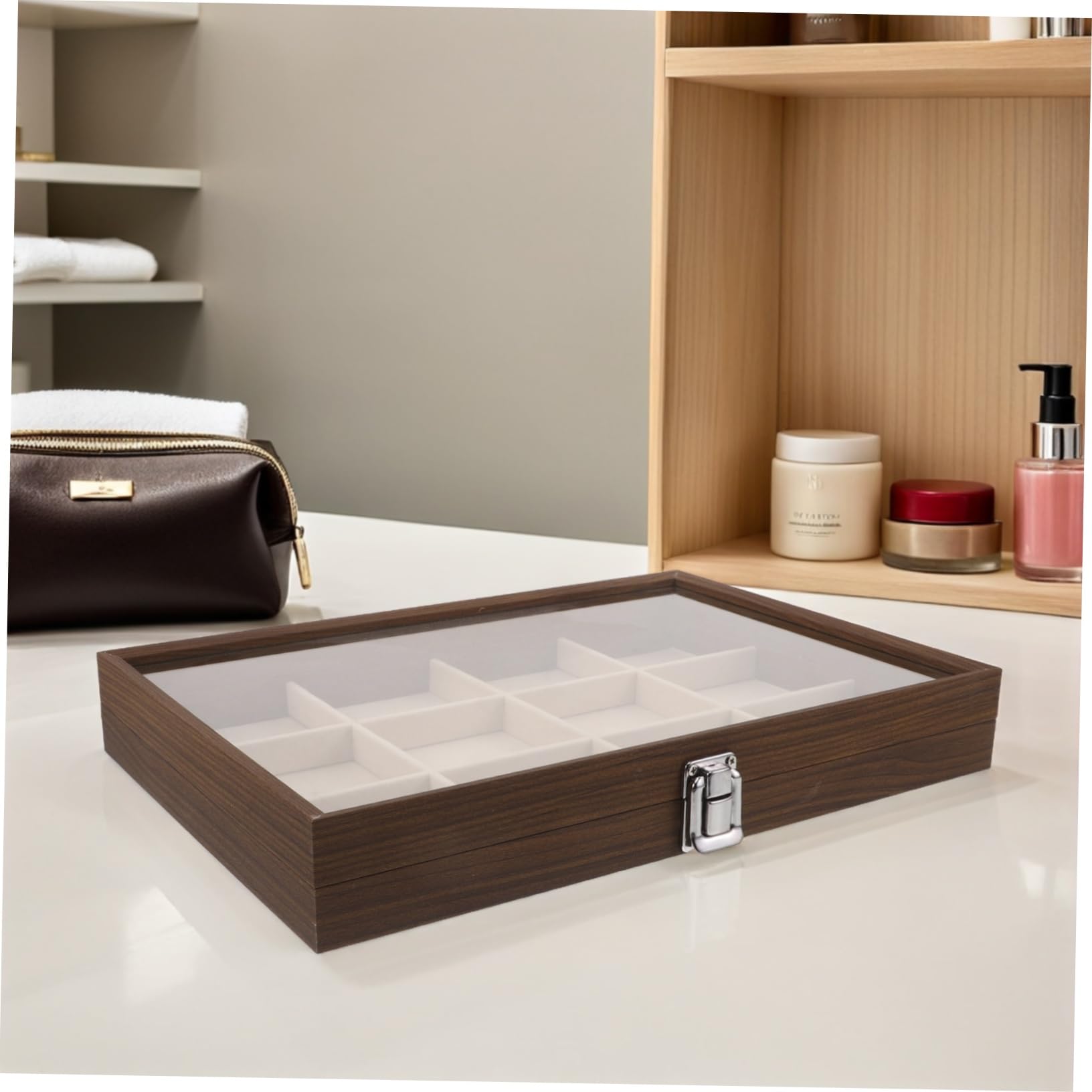 Ipetboom caja de almacenamiento de joyas organizador de almacenamiento de joyas de collares Vitrina de anillo madera