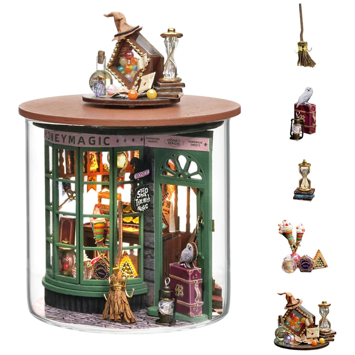 PATPAT® Robotime DIY Mini Hogsmeade's Sweet Shop Craft Kit with Built-in Lighting and Dustproof Cover for Home Decoration and Gifts,Complete Creative Handmade Model Set for Hobbyists Beginners-image-14