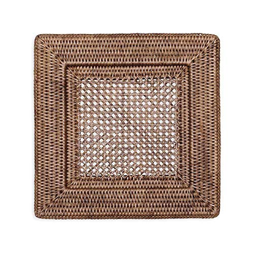 Caspari Rattan Square Plate Charger in Dark Natural Brown