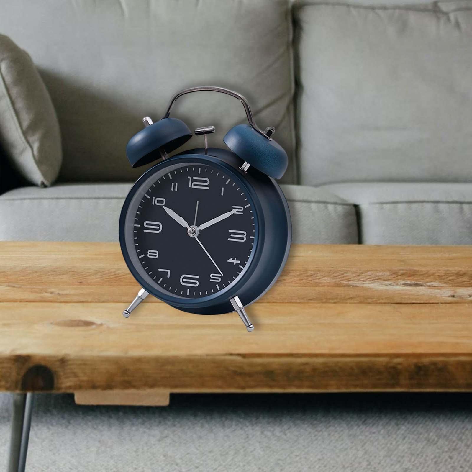 Reloj Despertador Clásico de Doble Campana, Reloj de Regalo, Movimiento Silencioso, Esfera Luminosa, Superficie de, Función de Luz Nocturna, Azul Oscuro, Individual