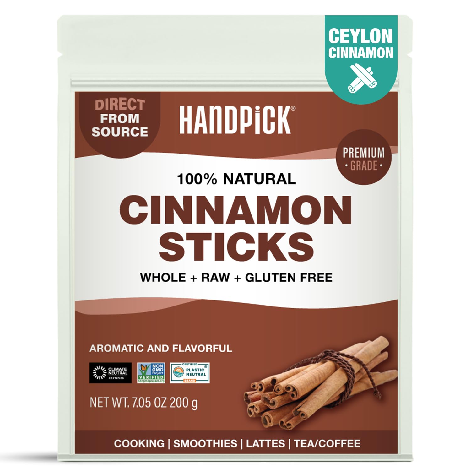 Zimtstangen (100 g) 100 % roh, gentechnikfrei, glutenfrei, Premium-Qualität, wiederverschließbarer Druckverschlussbeutel, perfekt zum Backen, Kochen und für Getränke