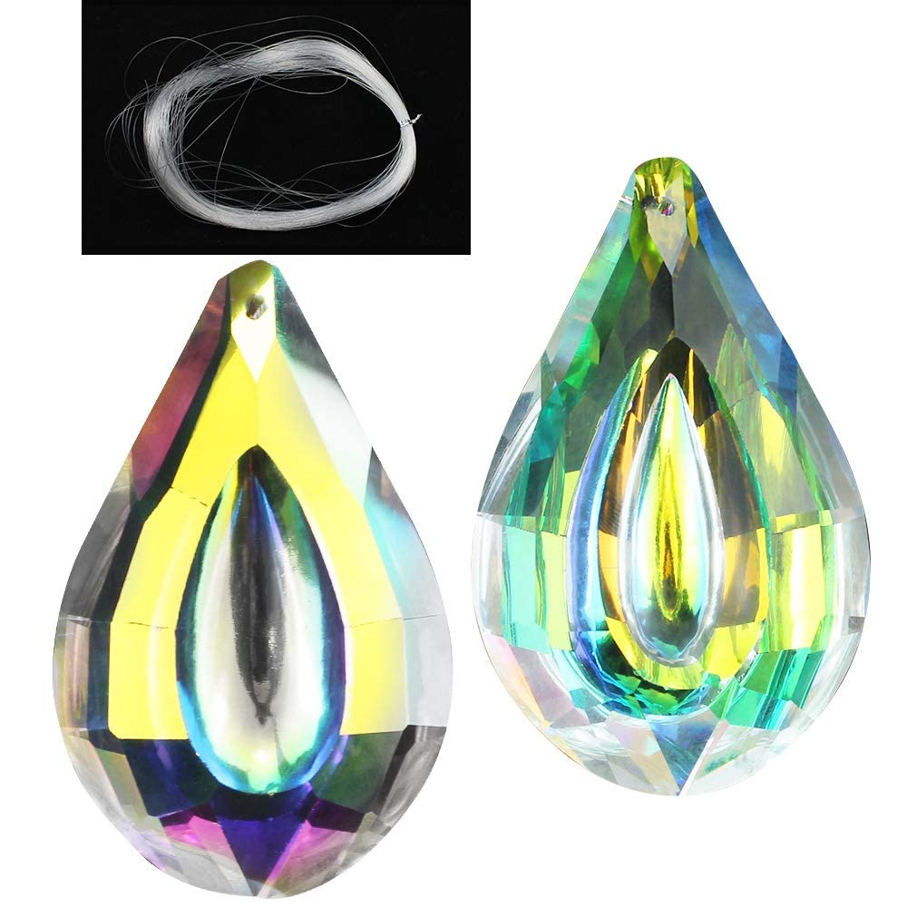 TXErfolg Pack of 2 Crystal Rainbow Suncatcher Crystal Glass AB Colour Prism Pendant Lamps with Transparent Nylon Thread for Window Decoration Handmade 76 mm
