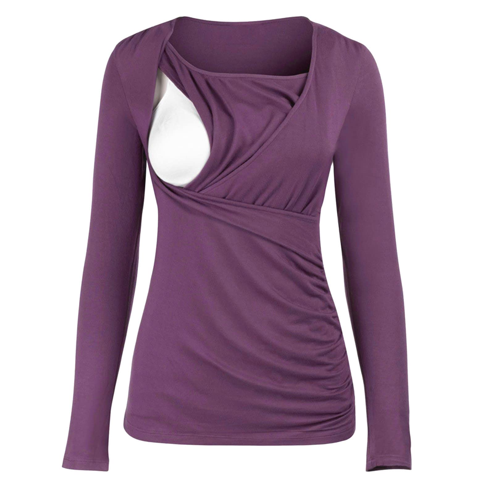 Maman BéBé Femmes Maternité Longue Blouse VêTements Allaitement Manches Enceintes Hauts Solide Maternité Blouse Chemises pour MaternitéS Bureau Mode (Purple, XXL)
