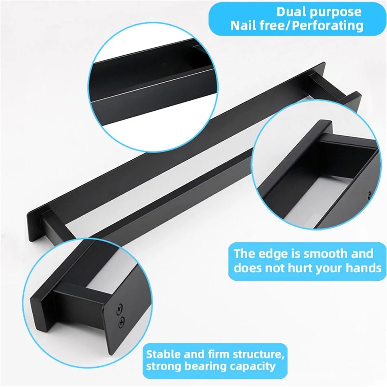 Toallero Toallero de Barra con Soporte Adhesivo, Negro, Acero Inoxidable 304, for Montaje en Pared, for Lavabo, Cocina, baño, toallero(Black)