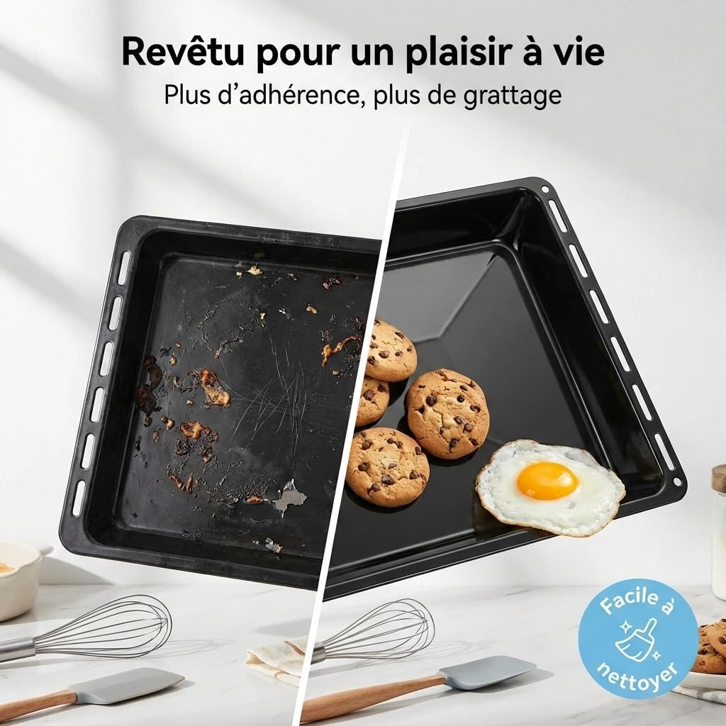 ICQN Set Plaque de Four 46,5 × 37,5 × 3 cm + Grille, Compatible avec Siemens, Bosch, Beko, Constructa, Neff & Amica, Plaque Émaillée 30 mm + Grille