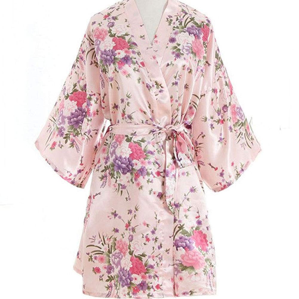 JZLPIN Women's Bridesmaid Robes Short Cherry Blossoms Kimono Robe Dressing Gown Pink OneSize