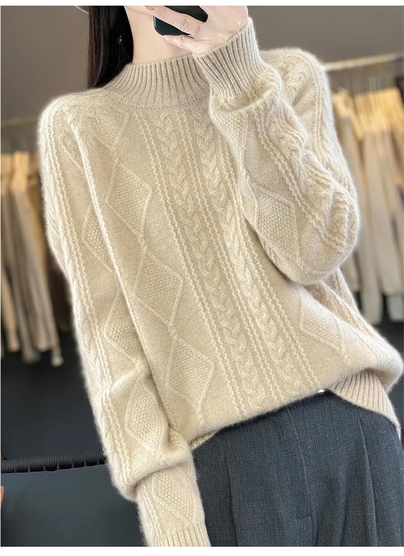 Dninmim Maglione da donna a collo alto addensato allentato autunno inverno pullover camicia