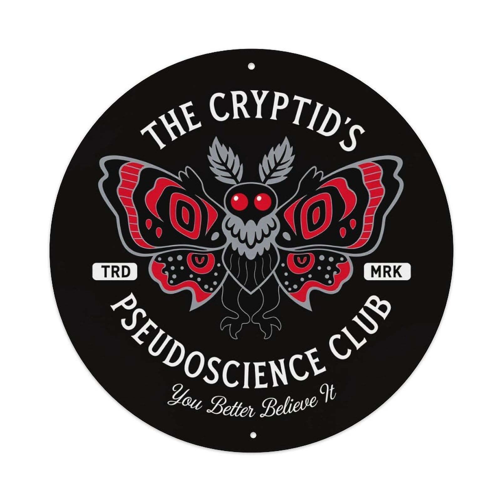 Cryptid Moth Red Eyes Gray Wings Round Tin Sign Vintage Style Metal Sign Home Bar Garden Wall Plaque Decor Metal Poster 8x8 Inch