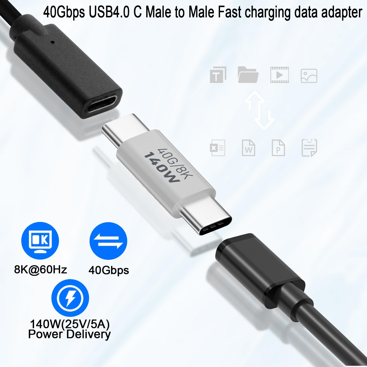 QIANRENON Adaptateur USB 4.0 C Coude 90° (Lot De 2) – 40 Gbit/s, Charge 140W PD, 8K@60Hz – Aluminium Blanc
