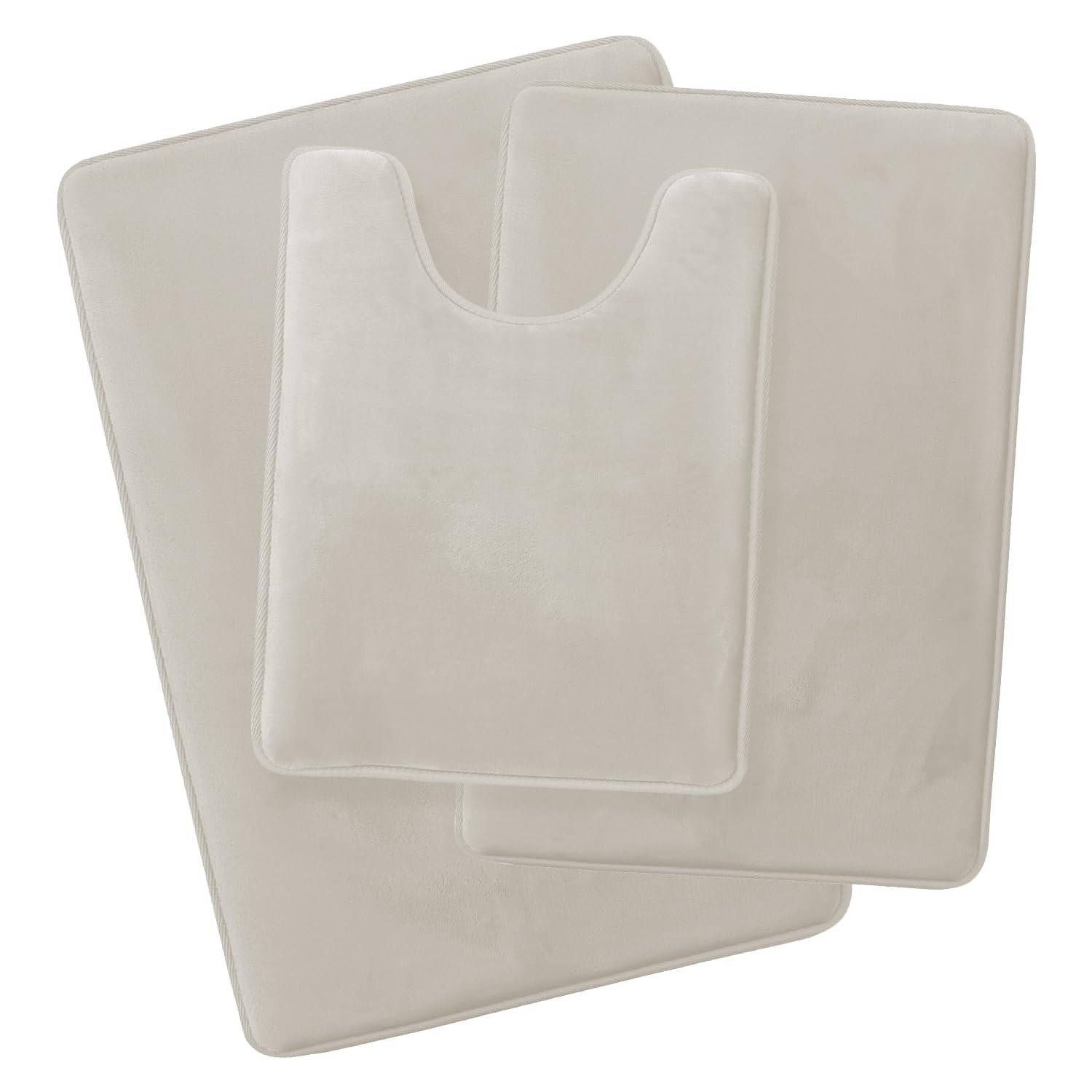 clara clark 3 piece bathroom rugs sets - memory foam bath mat set, ultra soft, plush, cozy, non slip, machine washable, quick dry bathroom rugs - linen