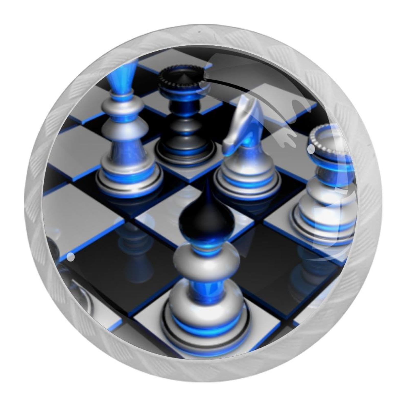 Tqmspg 4 Pieces Drawer Pulls Blue Chess Door Knobs Dresser Handles for Kitchen Wardrobe Cupboard Hardware Furniture