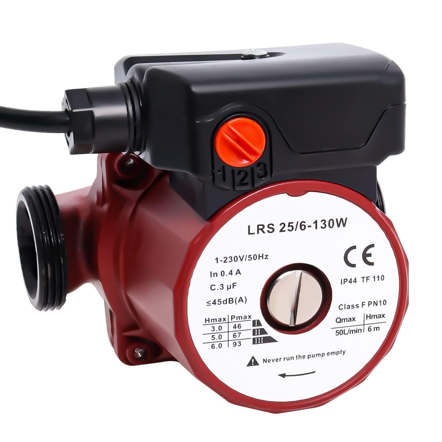 Pompa di Circolazione Dell'acqua Calda LRS25/6-130, Pompe per Acqua Calda Domestica 46/67/93W Altezza Massima 6M da Poweka