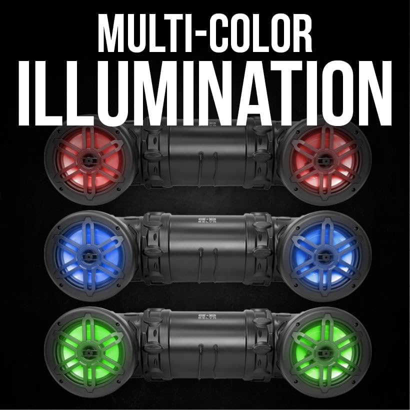 BELVA BPS8RGBV2 Version 2 600W Peak (300W RMS) Dual 8" Bluetooth ATV/UTV Powersports Sound System with LED Lights, Built-in Amplifier, AUX Input, Remote, and Heavy-Duty Mounting Straps - Image 3