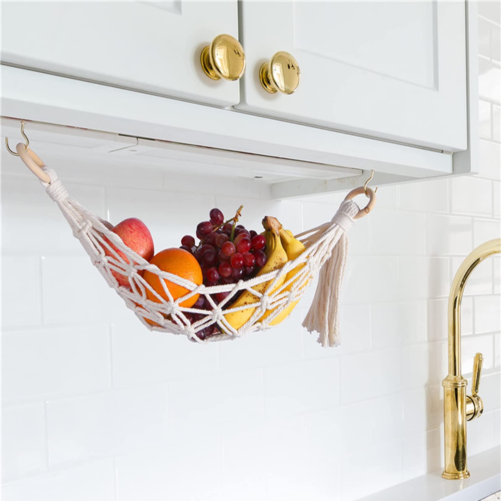 Hamac à fruits – Panier à fruits suspendu – Rangement de produits et légumes pour cuisine sous l'armoire – Crochet banane – Macramé Boho moderne (naturel Hamac à fruits – Panier à fruits suspendu – Rangement de produits et légumes pour cuisine sous l'armoire – Crochet banane – Macramé Boho moderne (naturel