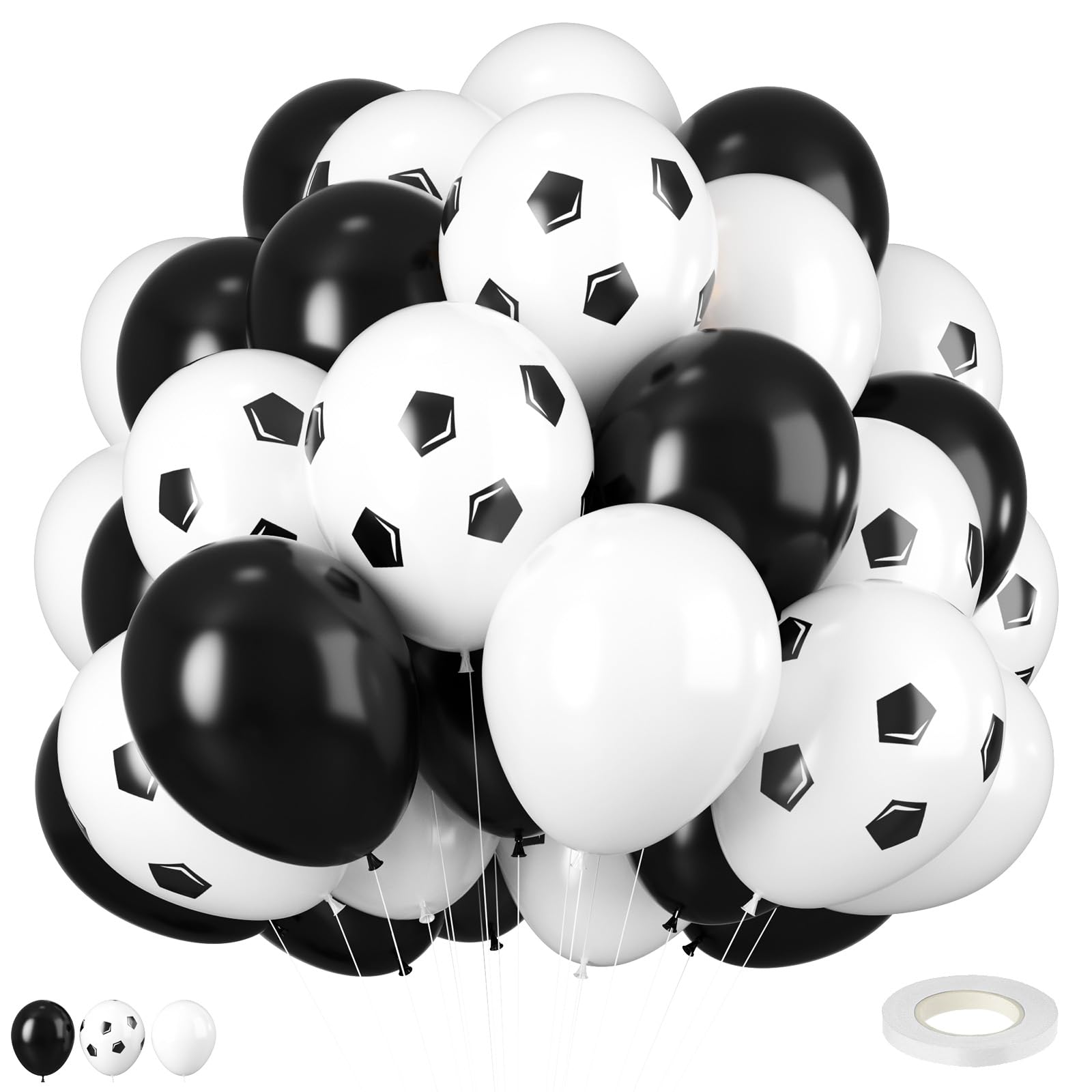 Soccer Balloons - 12 Inch White & Black Latex Balloons with Soccer Print for Sports Theme Party Decorations