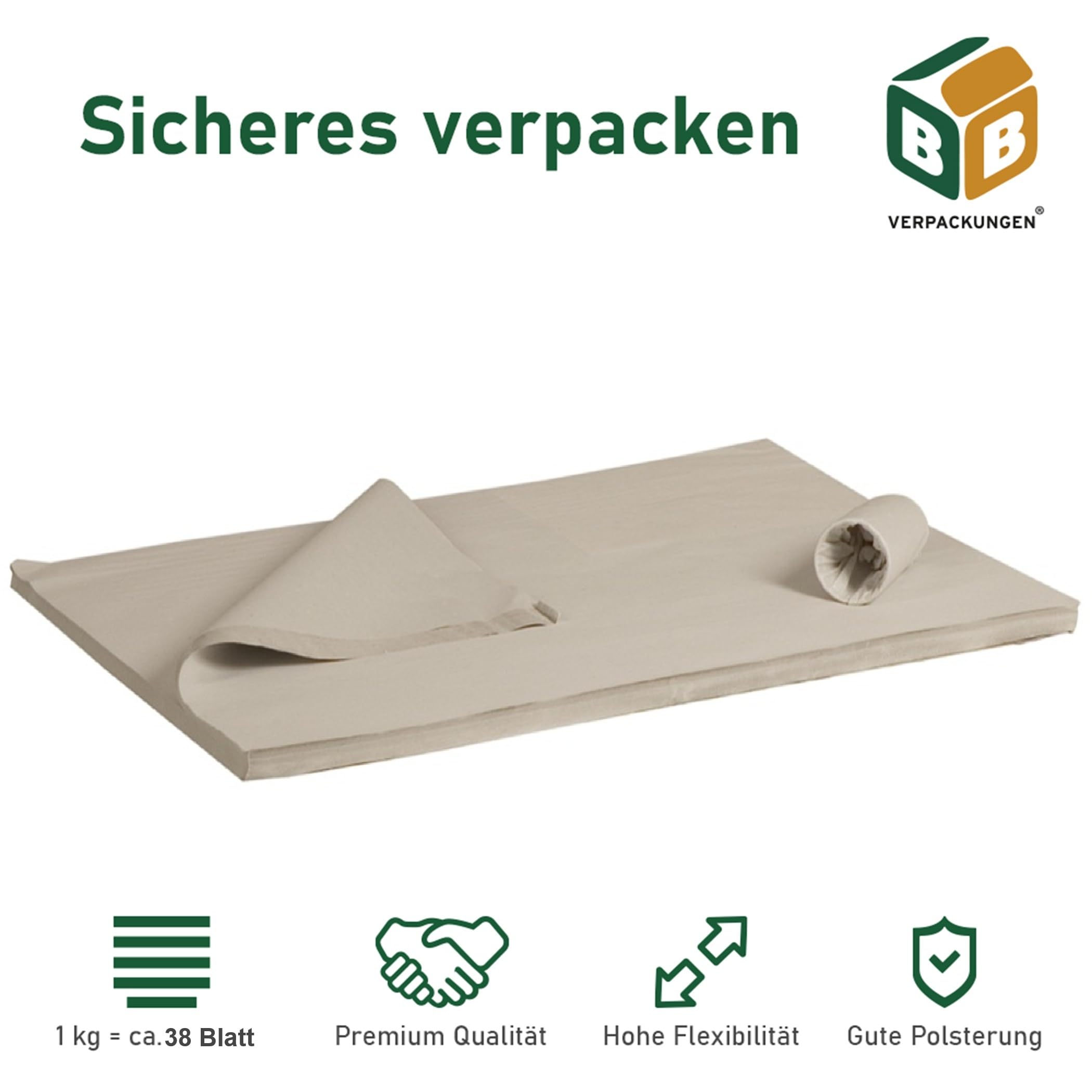 BB-Verpackungen 120 kg de papier de soie 75 x 100 cm 35 g/m² d'épaisseur (120 kg environ 4560 feuilles) | Papier d'emballage de qualité industrielle pour déménagement et expédition en matériau 100