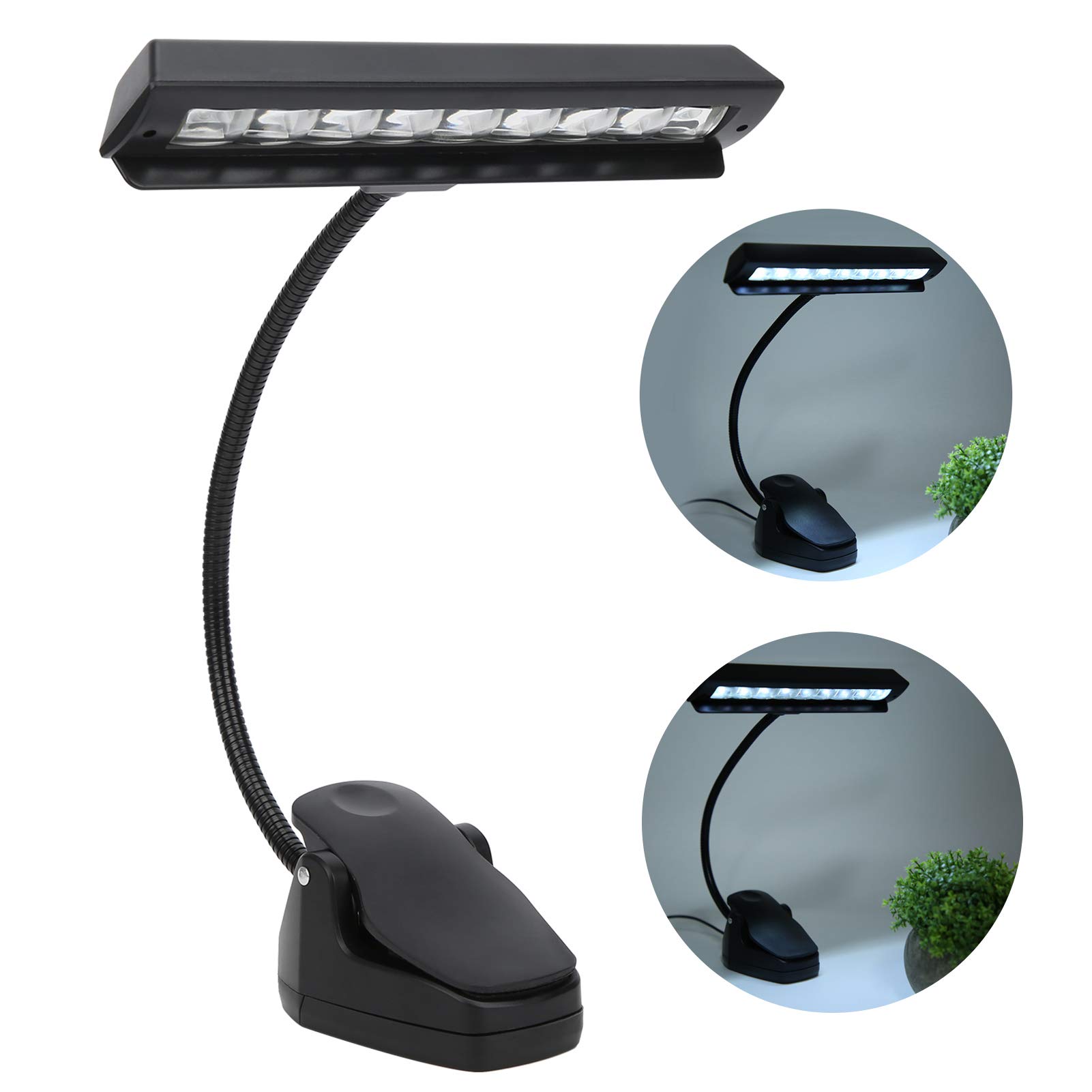 LiebeWH Lampe à clip pour pupitre de musique, lampe LED, noir, ABS et métal, abat-jour silicone blanc, bureau, style moderne, technologie pour les yeux