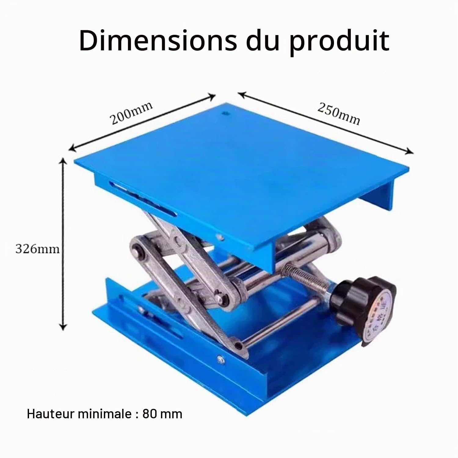 200 x 200 cm Élevateur de Laboratoire, Plateforme de Levage pour Laboratoire, Instrument de Levage en Aluminium, Hauteur Extensible de 80 mm à 326 mm, Poids Supporté 20 kg