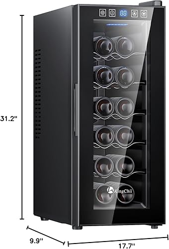 Miniatura 8 de KingChii Refrigerador de vino termoeléctrico de 12 botellas, tecnología de enfriamiento avanzada, acero inoxidable y vidrio templado para vino