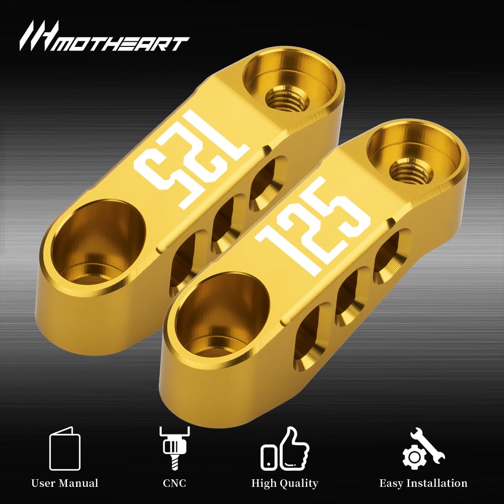 Supports d'extension de rétroviseur de moto pour XSR 125 2021-2024 CNC Aluminium Adaptateur de rétroviseur réglable pour vision étendue (voir ci-dessous) Accessoires (or)