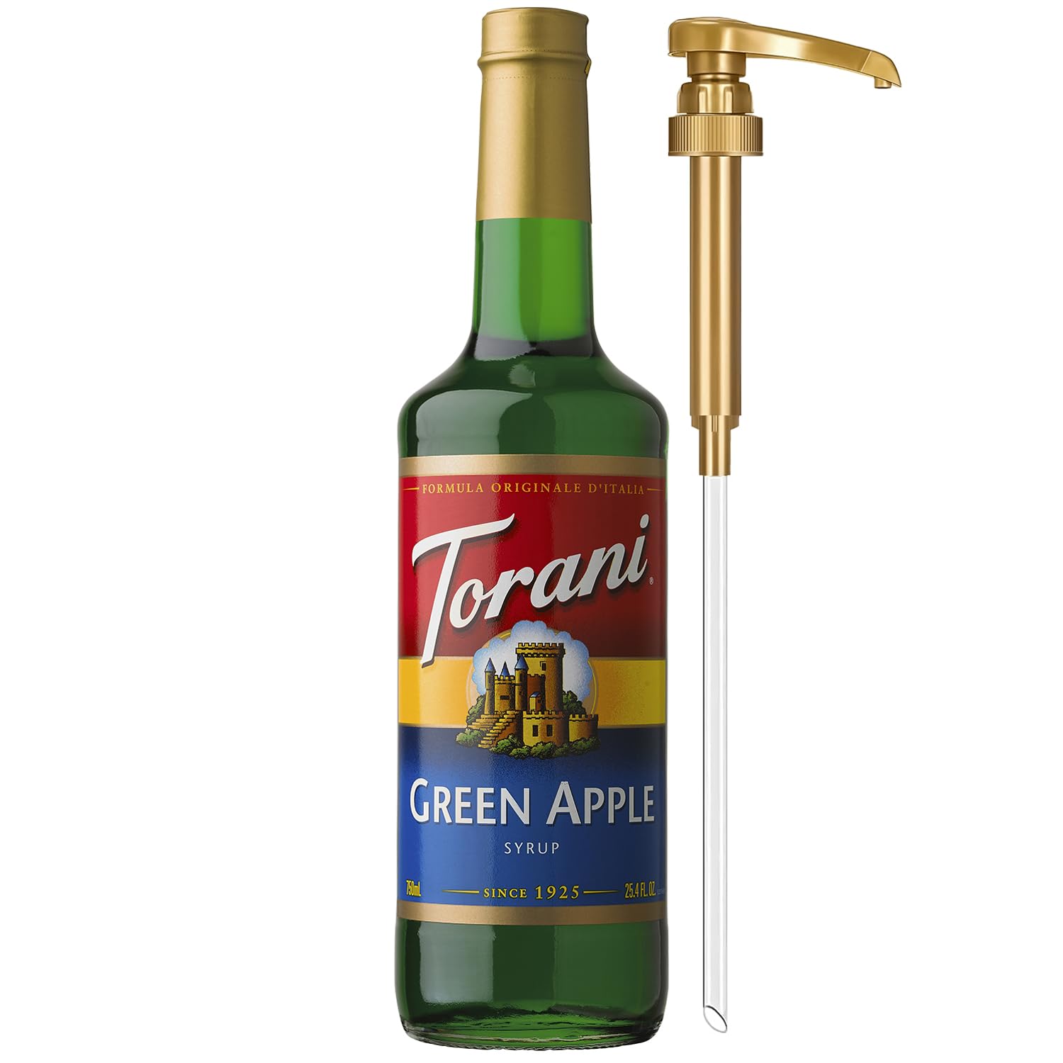 Torani Green Apple Syrup for Drinks, Flavoring for Sodas and Cocktails, Glass Bottle with Pump Included, 25.4 Fl Oz
