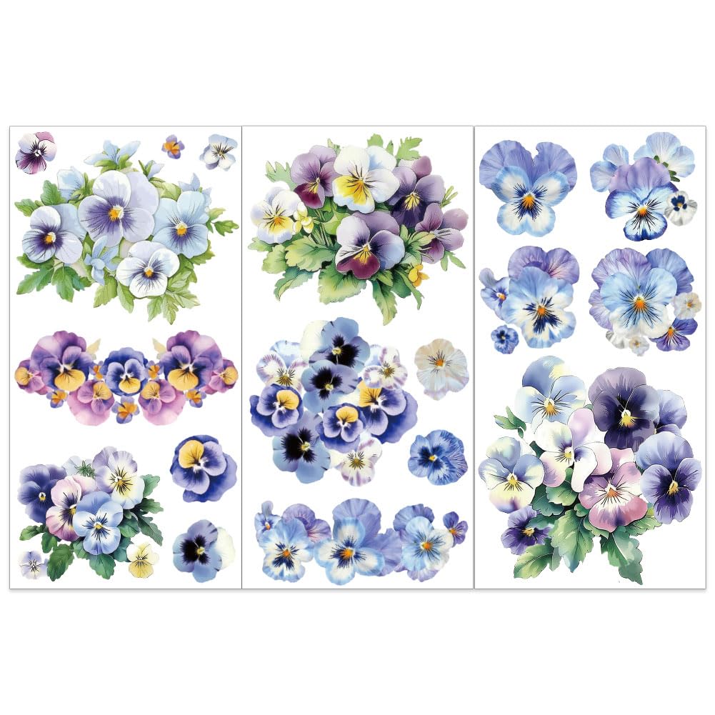 OLYCRAFT 3pcs/Set Pansy Rub on Transfers for Furniture and Crafts 6x12 inch Flower Decor Transfer Stickers Floral Rub on Decals for Wood Furniture Scrapbooking Home Decorations