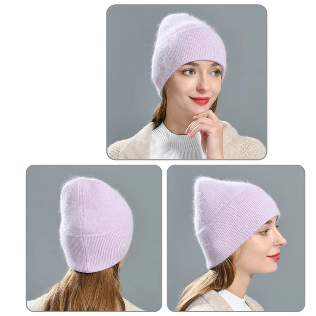 Czapka beanie z mieszanki wełny dla kobiet, zimowa, ciepła czapka z długimi włosami, na jesień, solidny kapelusz