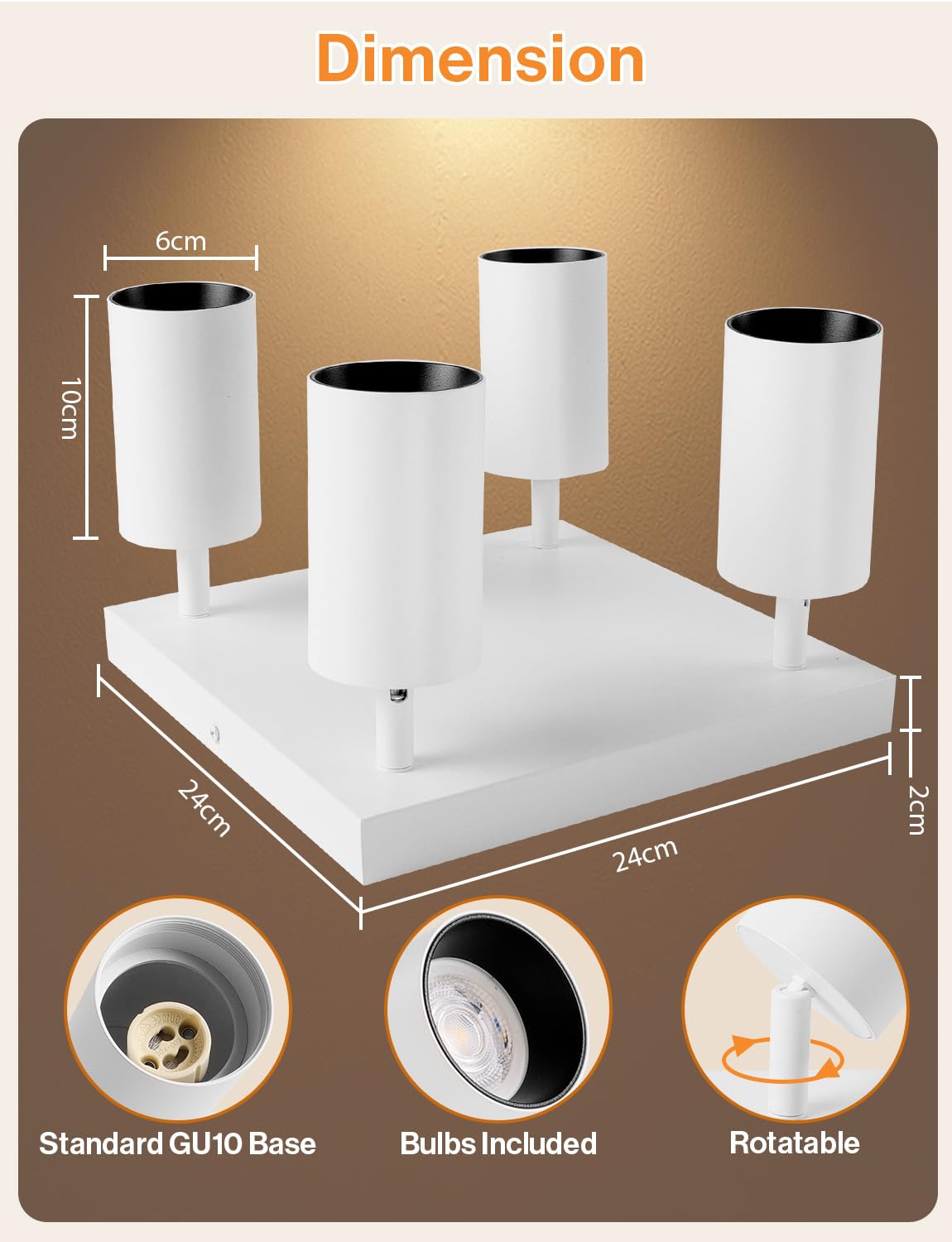 KYOTECH Lampara Techo LED de 1 luz Blanco, Focos Techo Orientable de 350° + 90° de Aluminio GU10 Blanco Cálido 2700K 5W 400LM, Moderna Focos LED Interior Techo Para Cocina Salón (Bombilla Incluida) | Incluye bombillas LED GU10, aluminio moderno foco LED d