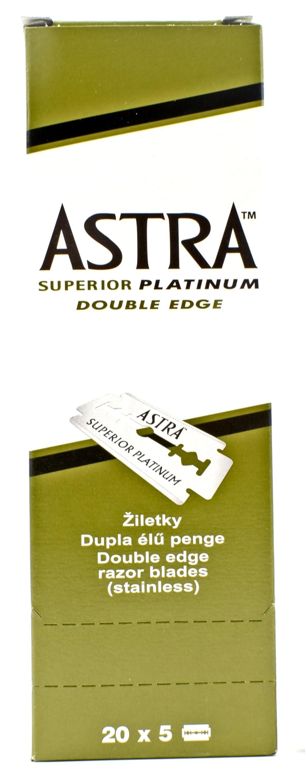 Razor Blades Club Astra Double Edge Razor Blades, 100 Count - Platinum-Coated Stainless Steel DE Safety Razor Blades (20 Packs of 5), Made in Russia