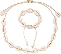 Starain Handmade 2Pcs Adjustable Puka Shell Necklace & Anklet Set for Women - Boho Beach Jewelry