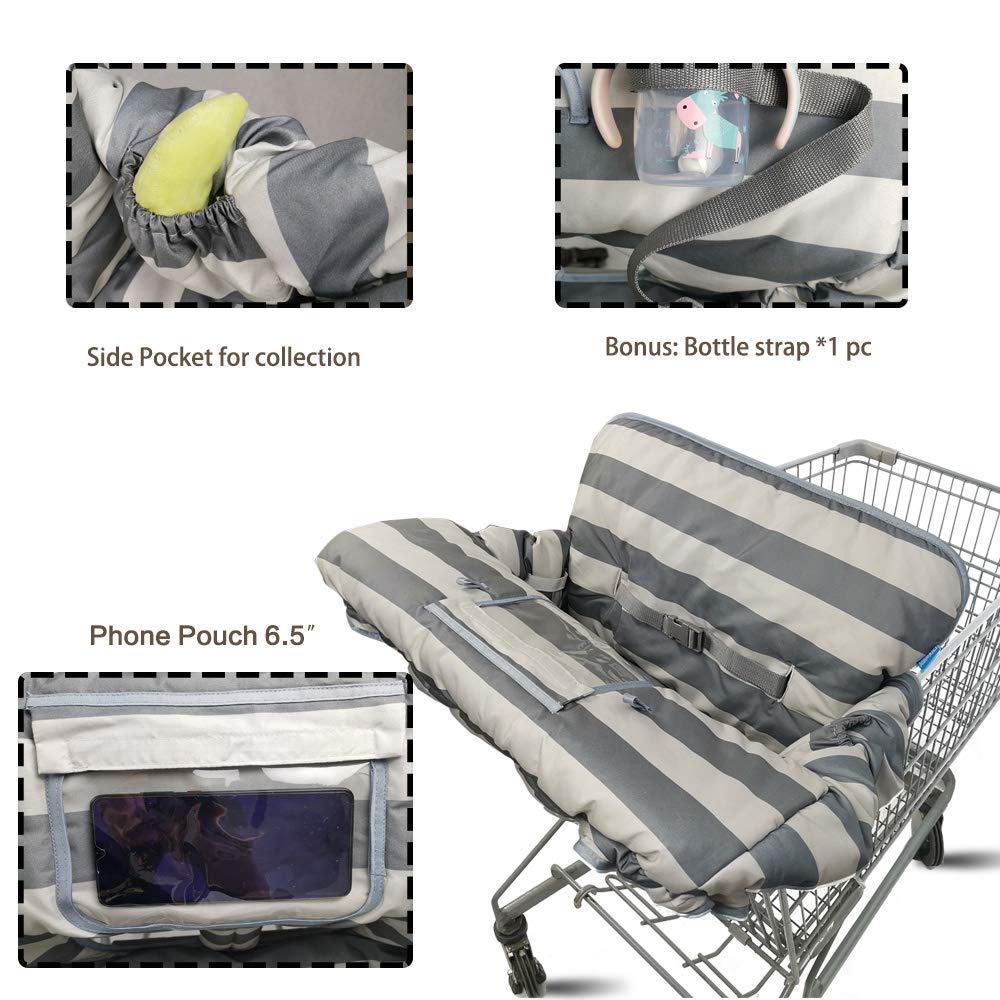 Shopping Cart Cover for Baby boy Girl, Grocery Cart Cushion Liner, Infant High Chair Cover,Grey Strip