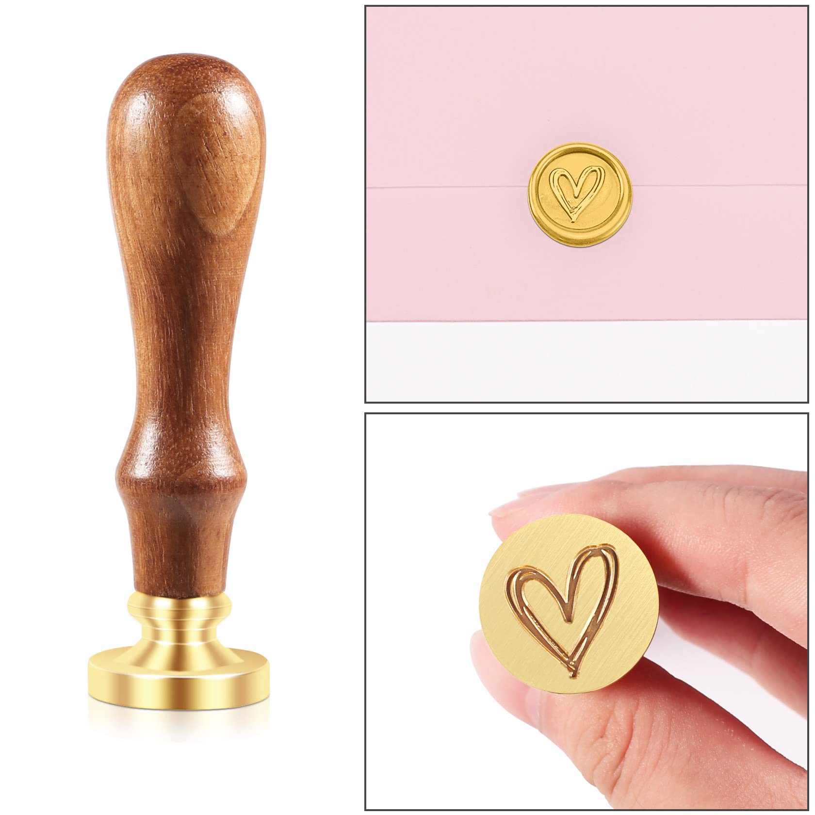 Lot de 200 Perles de Cire à Cacheter avec Cachet, Cuillère et Bougies - Doré Cœur