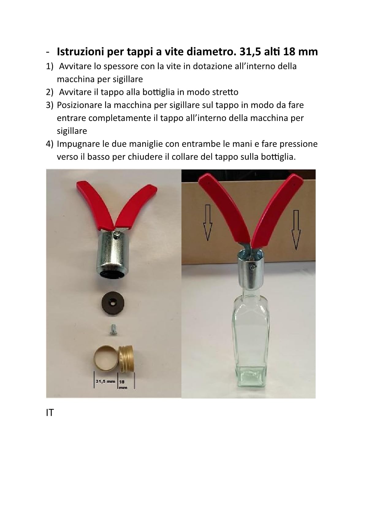 Selladora para tapones de rosca preroscados diámetro 31,5 mm