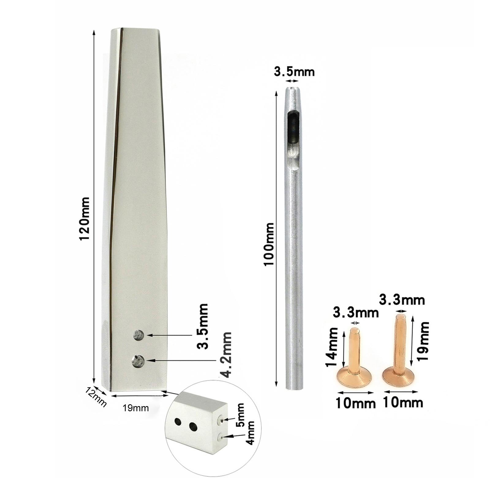 perfeclan Remache Doble Cabeza Kit de Remaches para Cuero Herramienta de Instalación Accesorios Metal Botón Reparación Cinturón Adecuado para Manualidades Ropa, C