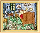 Kit de bordado de punto de cruz estampado DIY preimpreso de 14CT, línea completa de kits de inicio para principiantes: la habitación de Van Gogh, 45 x 37 cm