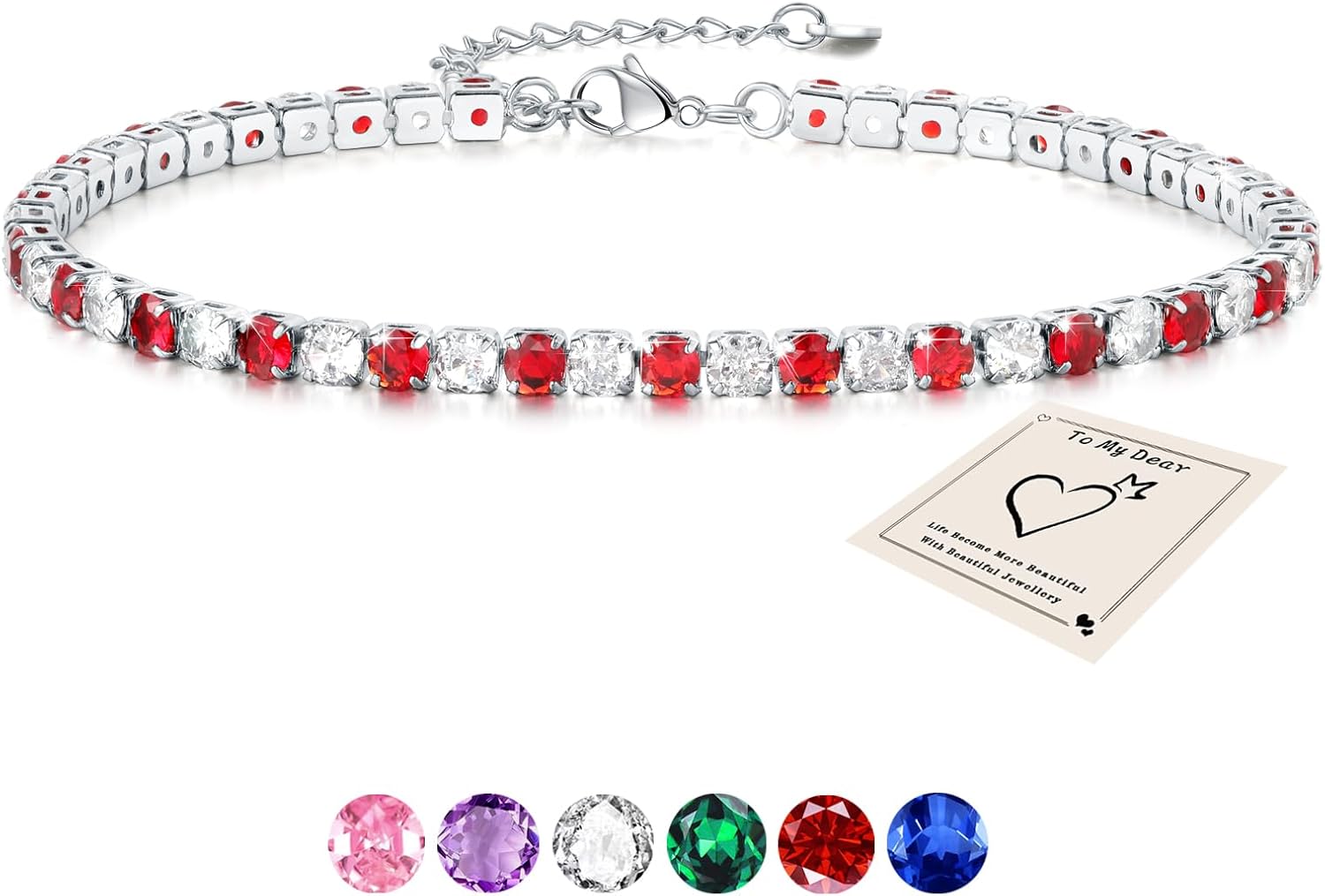 Ankle Bracelet for Women, Adjustable Slider Anklet Sparkling Cubic Zirconia Summer Ankle Chain Anniversary Birthday Graduation Jewellery Gift for Women Men with Gift Card & Box