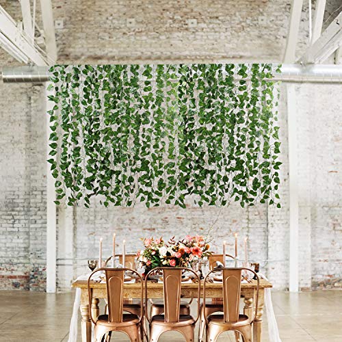 Flojery 78Ft 12Pcs Silk Artificial Ivy Vine Hanging Leaves Plant Greenery Decor Party Home Garden Wedding Wall Decor (Scindapsus) #TOP6