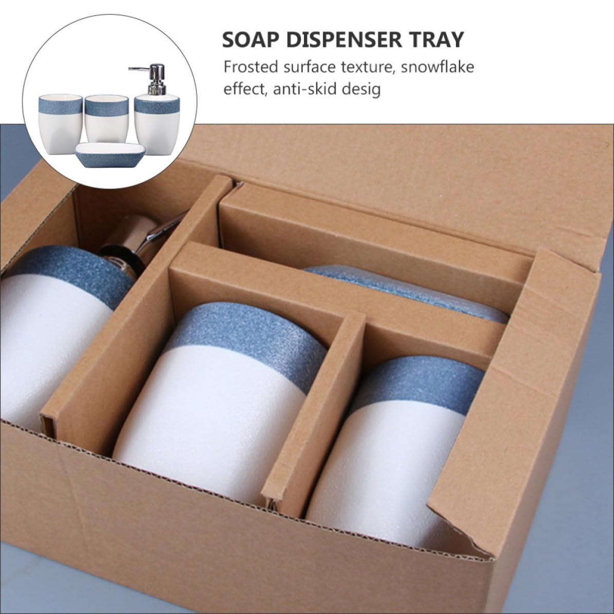 Tofficu Juego de Accesorios de Baño Antideslizante de Cerámica Esmaltada Azul Claro, Set de 4 Piezas para Baño Doméstico y Hotelero