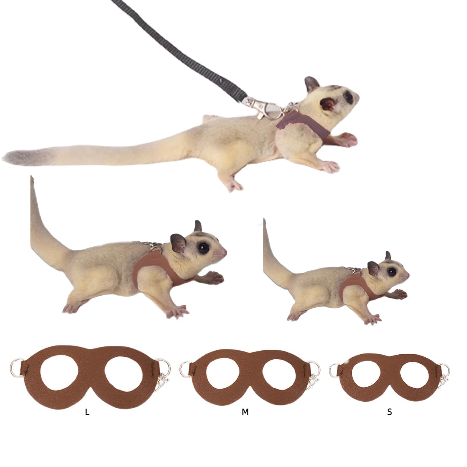 MANON ROSA Sugar Glider Harness & Leash Set - Escape-Proof 3-Piece Adjustable Vest for Squirrels Rats Mice Mouse & Small Animals - Hamster Gerbil
