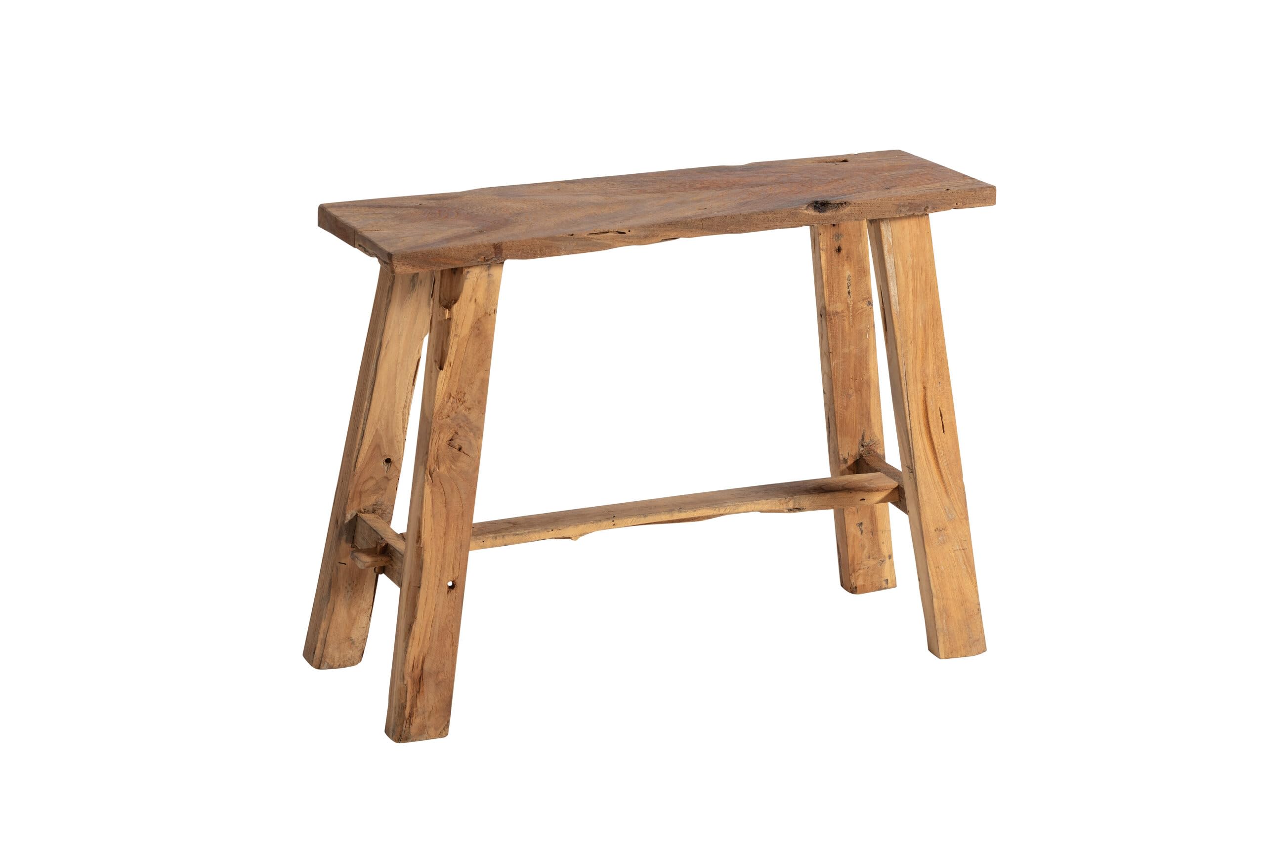 Teakholz Bank 60 cm | Natur | Rustikale Massivholzbank aus Altem Teakholz | Handgefertigte Sitzbank ohne Lehne | Deko Holzbank für Flur, Wohnzimmer & Schlafzimmer