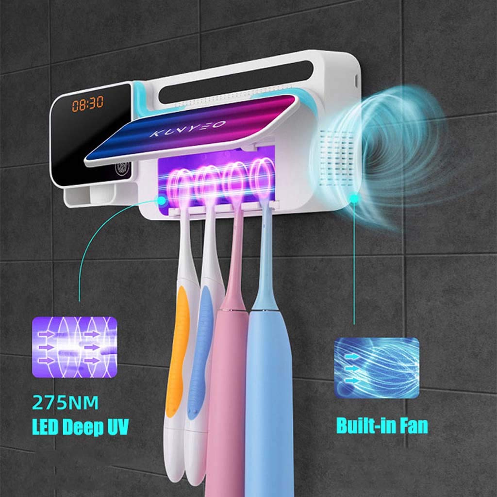 TJH Cepillo de Dientes esterilizador, LED UV Cepillo de Dientes Titular germicida, Estante de Cepillo de Dientes Inteligente montado en la Pared al Aire -No Hay Necesidad de Golpear