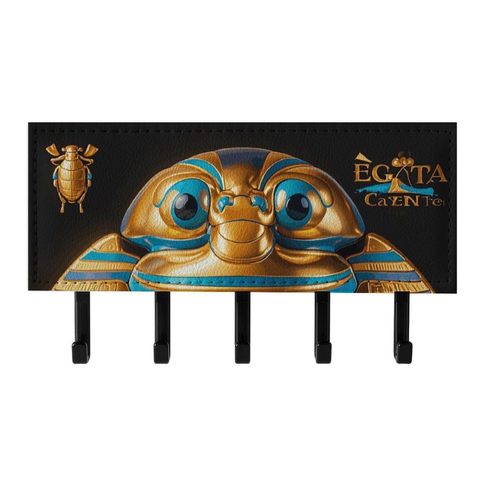 QMNLKH Egyptian Scarab Wall Mounted Key Rack for Home, No Drilling Key Holder with 5 Hooks, Self Adhesive Keys Chain Organizer for Hallway, Keys Hanger Shelf for Office, Doorway Black