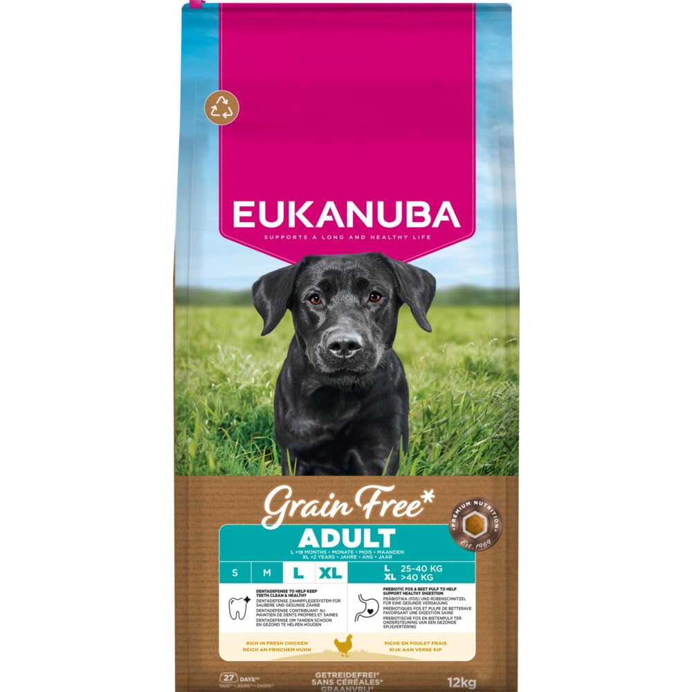 Eukanuba Karma dla psów bez zbóż, ze świeżym kurczakiem, dla dużych ras, sucha karma premium bez zbóż dla dorosłych psów, 12 kg