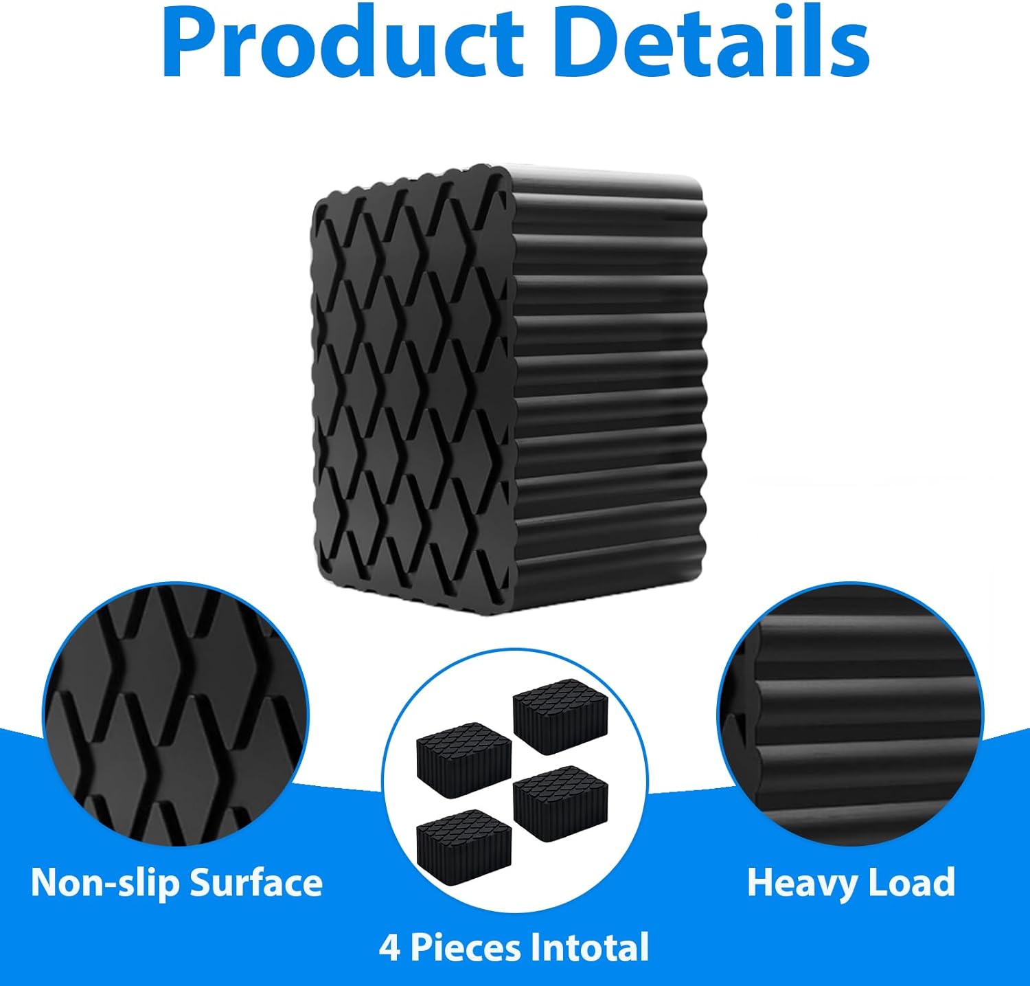 Auto Lift Pads, 4 Pack Solid Rubber Car Lift Pads, Anti-Skid Lift Block Spacer Pad for Car Lifts, Jacks and Racks, 3000lbs Loading Capacity, 6.3" x4.7" x 3.1"