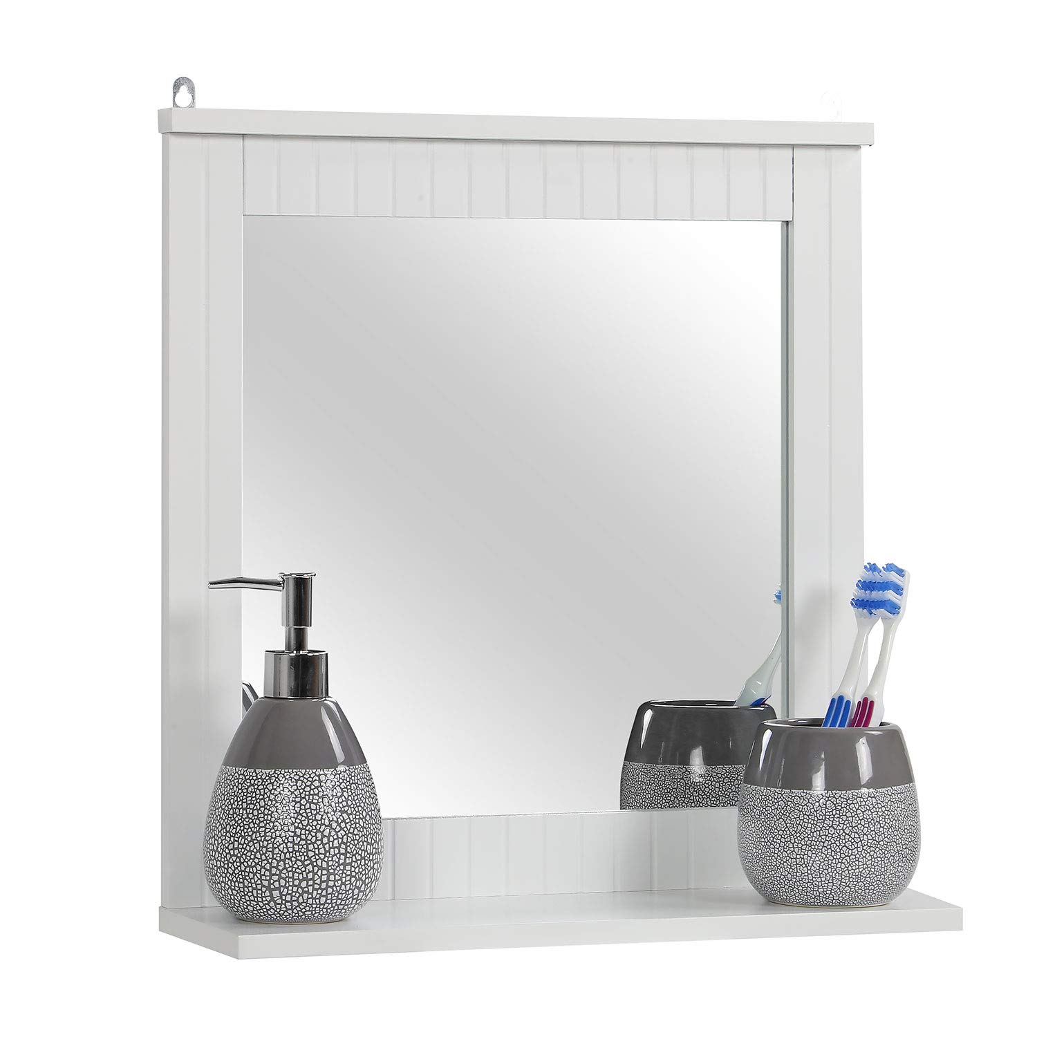 B&Q -  Wall-Mounted Wood Framed Mirror With ShelfHanging Vanity Mirror For Bathroom Or Living RoomWhite
