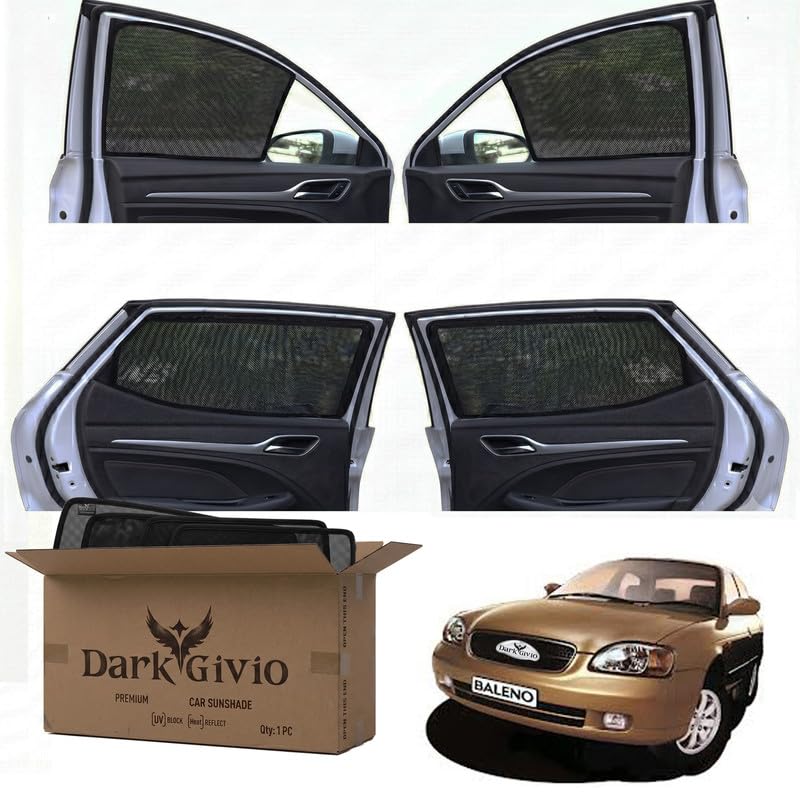 Image of Car Window Sun Shade Protector for BALENO OM (1998 07) | Exact Fit Non-Magnetic Half Cut Sunshade (Set of 4 /6) | UV Blocker Side Window Car Curtains & Interior Accessory