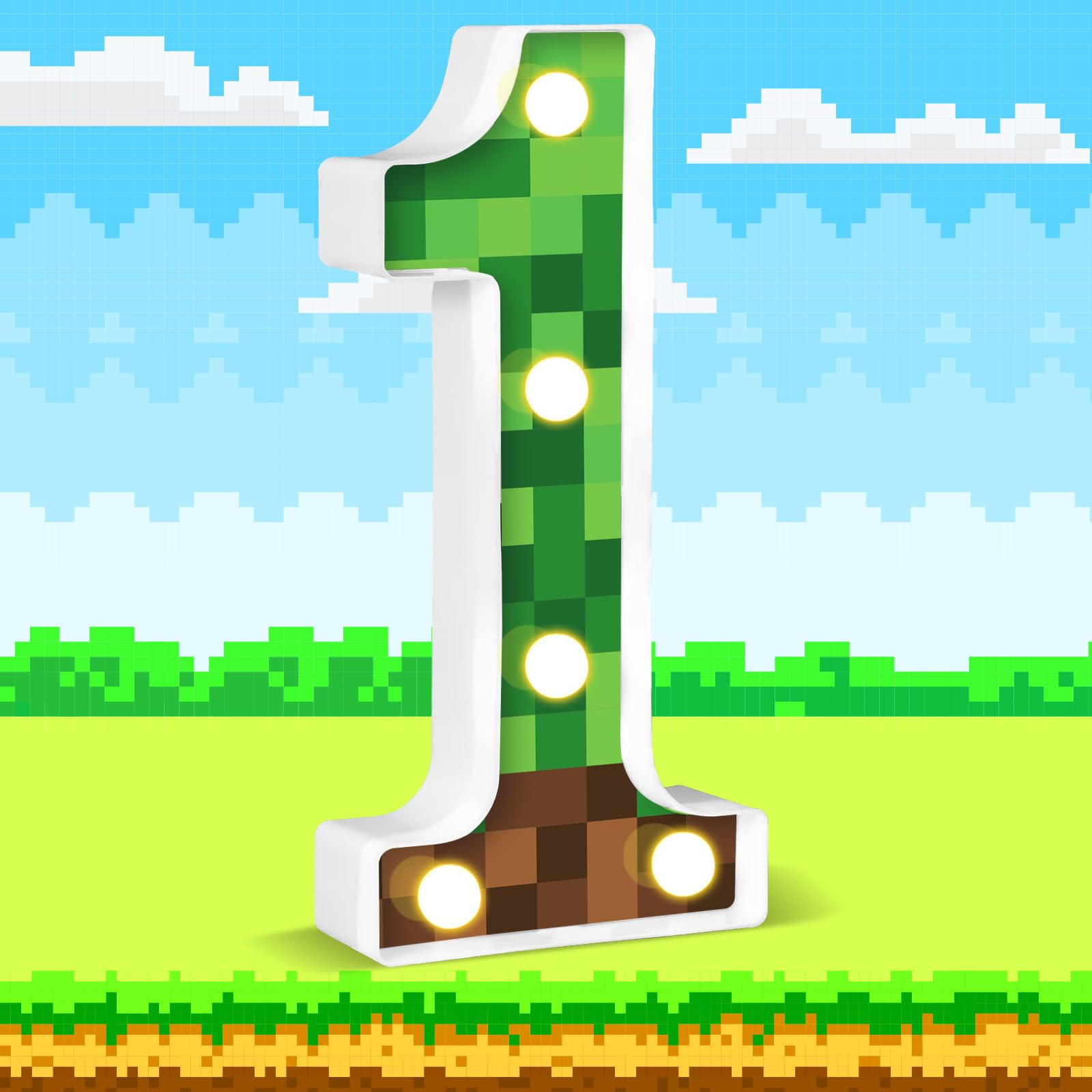 8.5" Pixel Game Light up Numbers Pixel Game Birthday Decorations Happy Birthday Light up Sign Pixel Pattern Game Theme Night Light Pixel Party Table Centerpieces (Number 1)